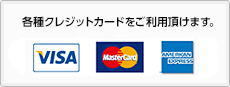 各種クレジットカードをご利用頂けます。VISA,MasterCard、AmericanExpress